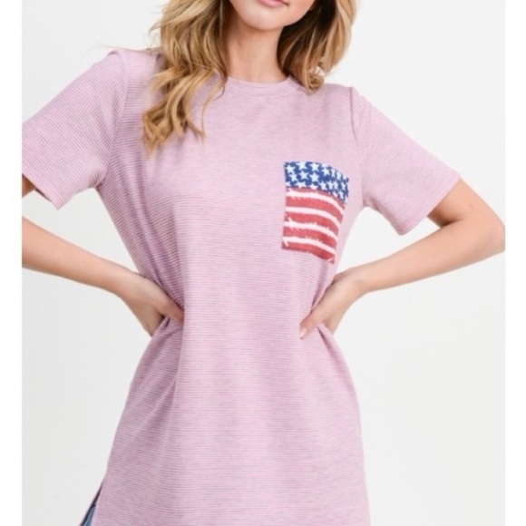First Love Women’s Patriotic Striped Flag Pocket Tops - Picture 2 of 4